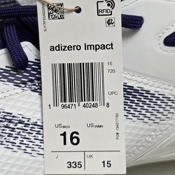 adidas adizero Impact Football Cleats Team Purple White IF2480 Men’s Size 16 New